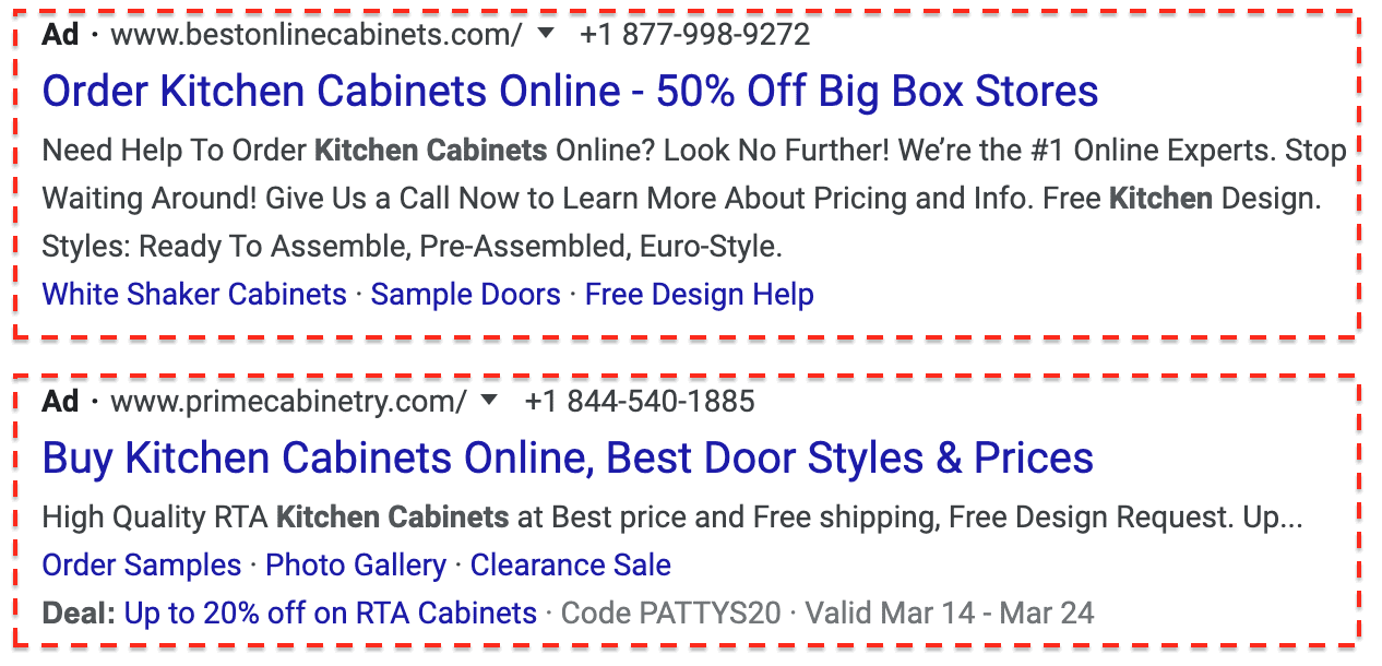 Text ads for the buy kitchen cabinets google search - Advertising Methods for eCommerce