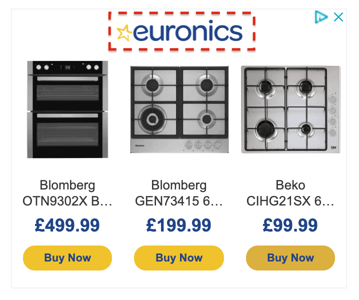 Dynamic remarketing ad based on website browsing history by Euronics.co.uk